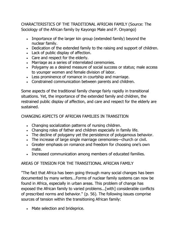 Page 1 – ASE 301: Sociology of Marriage Notes on Characteristics of the Traditional African Marriage – Kenyaplex