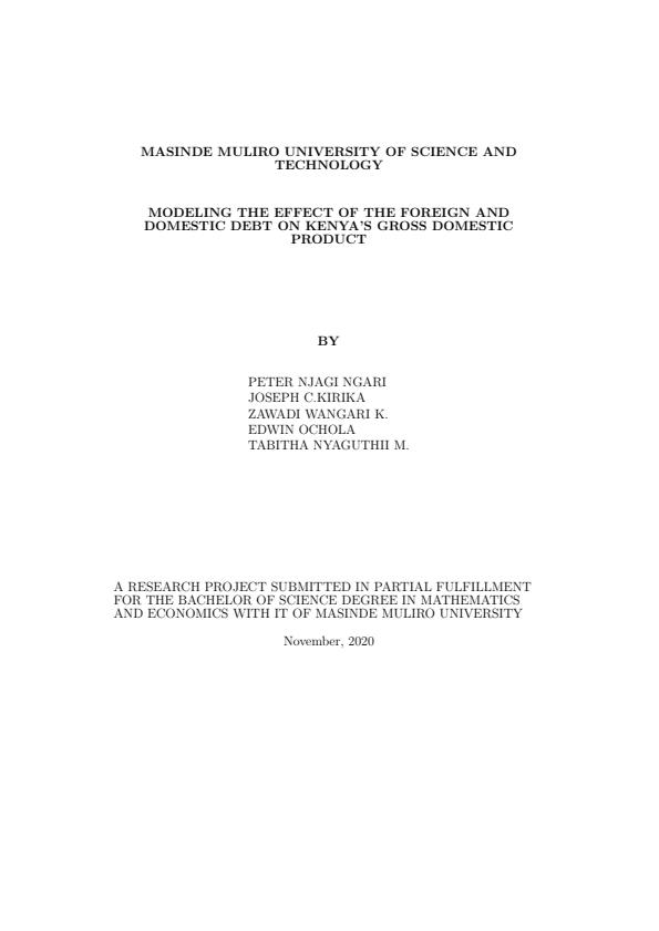 Page 1 – Modeling the effect of the foreign and domestic debt on Kenya’s gross domestic product – Kenyaplex