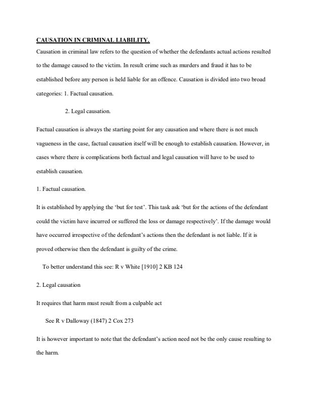 Page 1 – Causation in Criminal Liability Notes – Kenyaplex
