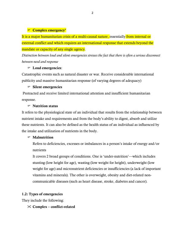 Page 2 – Diploma/Certificate in Nutrition and Dietetics: Nutrition in Emergency Notes – Kenyaplex