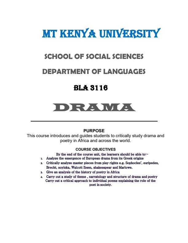 Page 1 – BLA 3116 Drama Notes – Kenyaplex