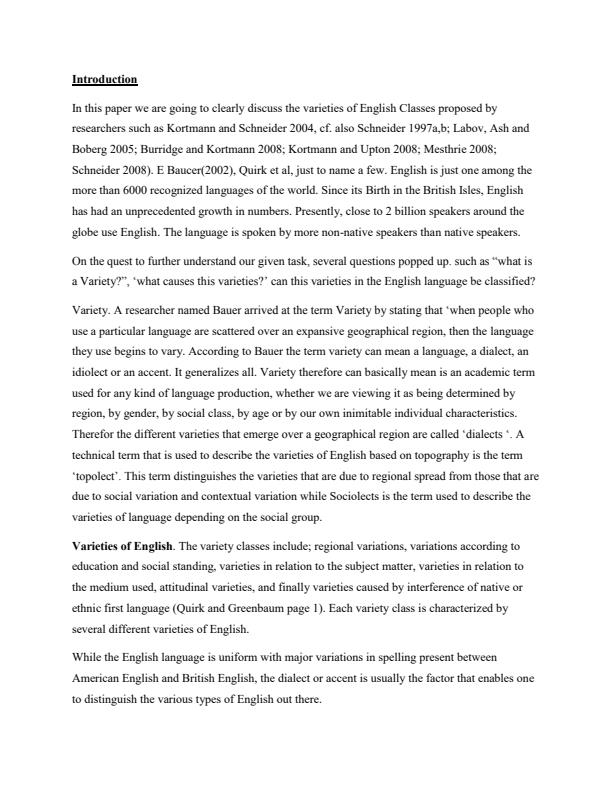 Page 1 – AEN 401. Describe the Variety Classes proposed by researchers studying VARIETIES OF ENGLISH – Kenyaplex