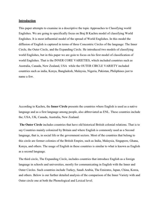 Page 1 – AEN 401: Using suitable data compare an INNER VARIETY OF ENGLISH with an OUTER CIRCLE ONE at the phonological and Lexical level – Kenyaplex