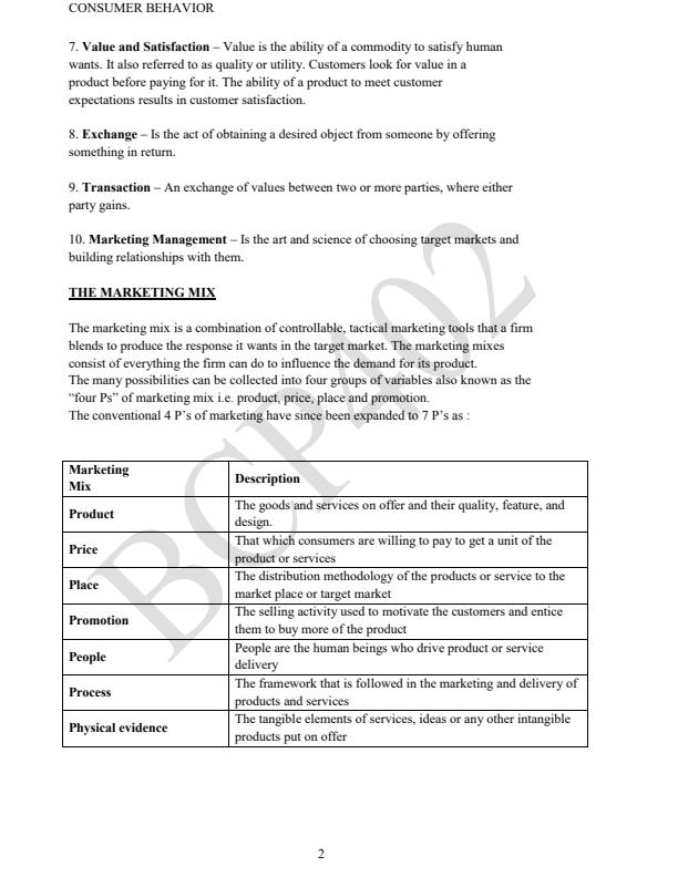 Page 2 – BCP 402: Consumer Behavior Notes 4th Year – Kenyaplex