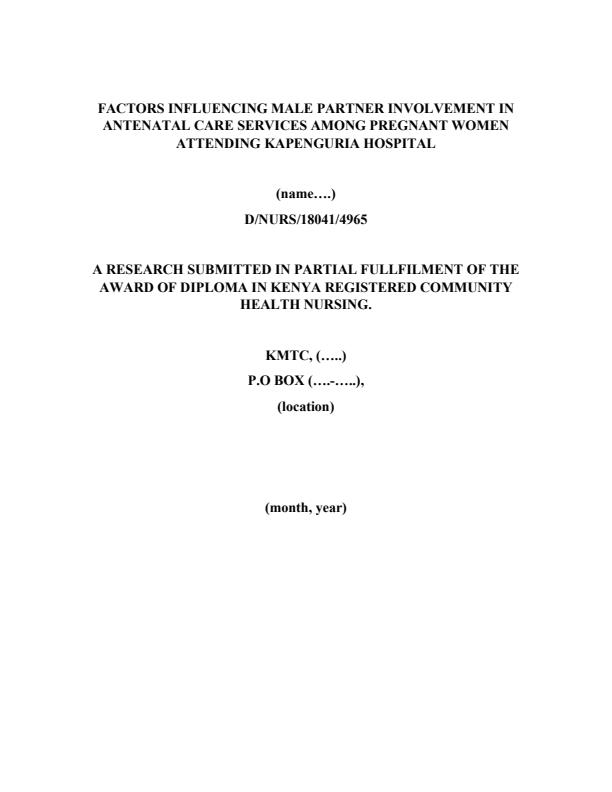Page 1 – Factors Influencing Male Partner Involvement in Antenatal Care Services Among Pregnant Women Attending Kapenguria Hospital – Kenyaplex