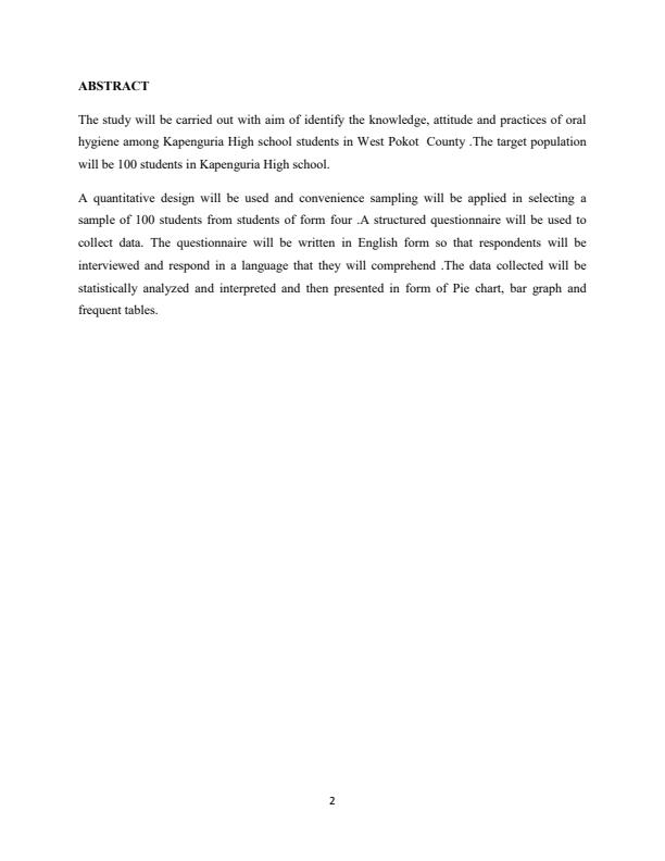 Page 2 – Study on Knowledge and Practices of Oral Hygiene Among Students: Case Study of Kapenguria Boys High School – Kenyaplex