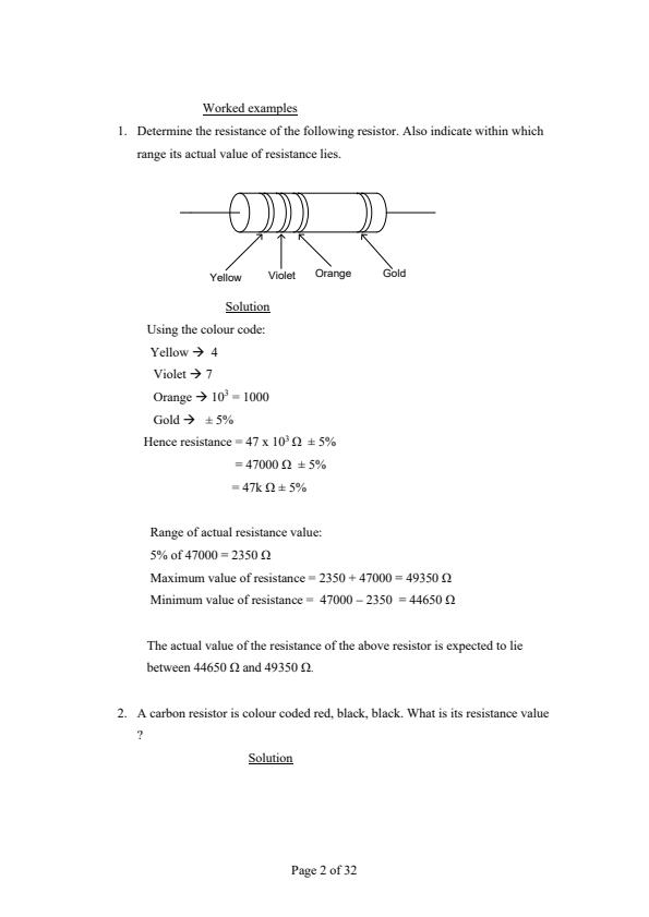 Page 2 – Electronic Components Notes on Resistors – Kenyaplex