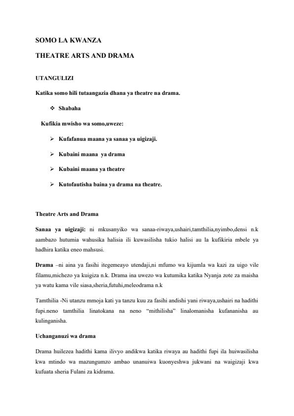 Page 2 – BLA 3129 Kiswahili Theatre Arts and Drama Notes – Kenyaplex