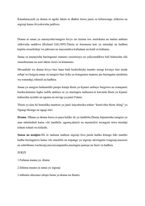 Page 3 – BLA 3129 Kiswahili Theatre Arts and Drama Notes – Kenyaplex