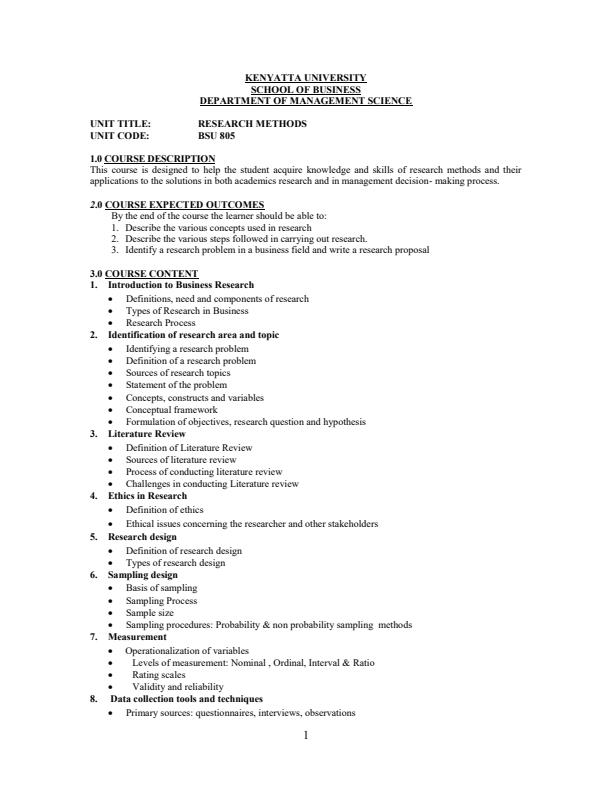 Page 1 – BSU 805: Research Methods Notes – Kenyaplex