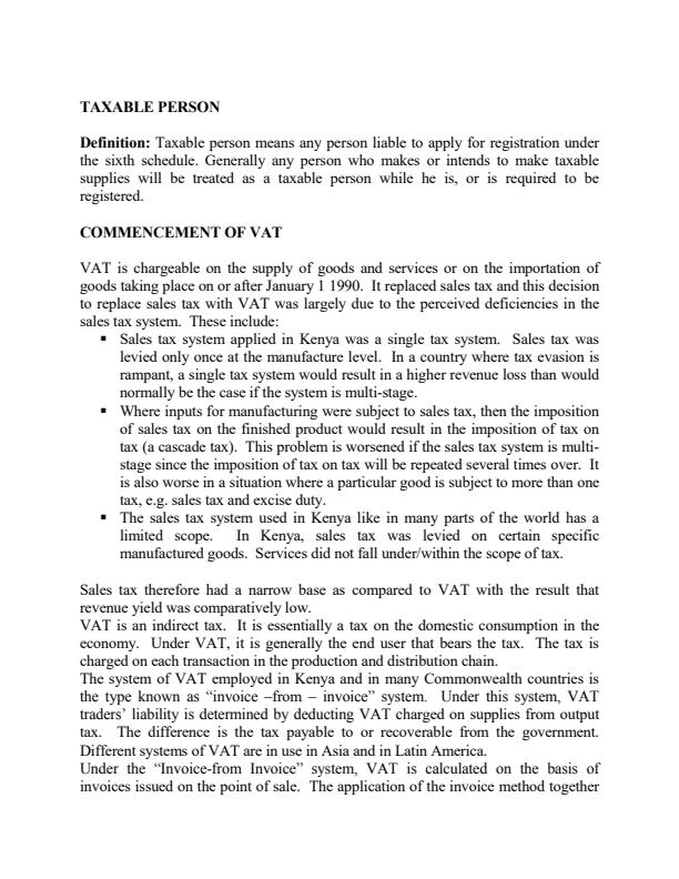 Page 2 – BAF 4202 Advanced Taxation - Value Added Tax Notes for 4th year – Kenyaplex