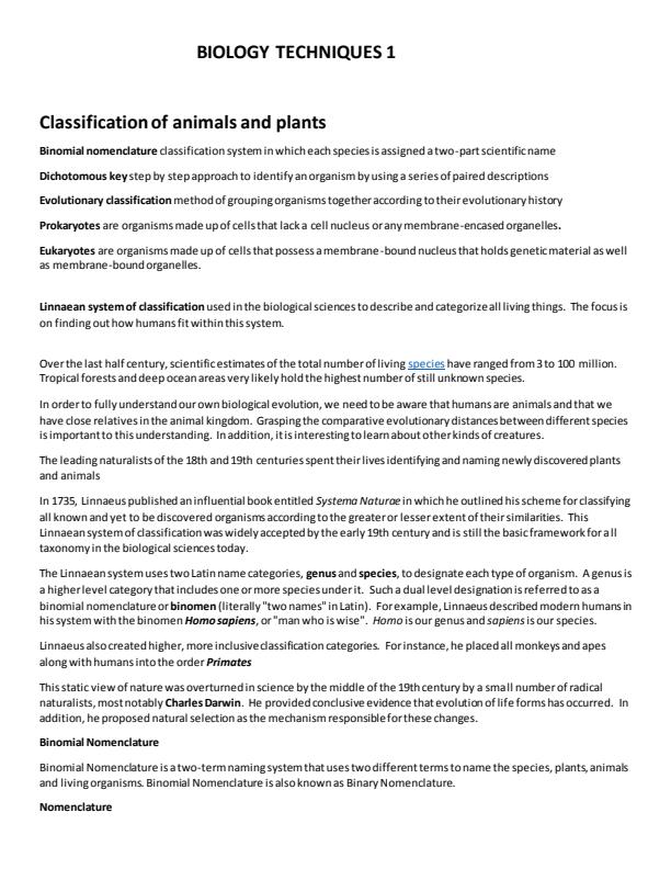 Page 1 –  Biology Techniques 1 Notes – Kenyaplex