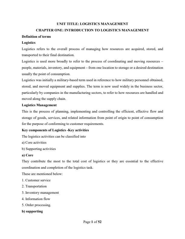 Page 1 – Logistics Management Notes For University Level – Kenyaplex