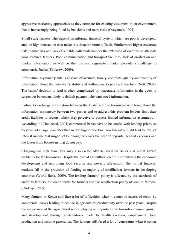 Page 2 – Research project on the Factors Influencing Lending of Loans To Maize Production Farmers by Commercial Banks – Kenyaplex