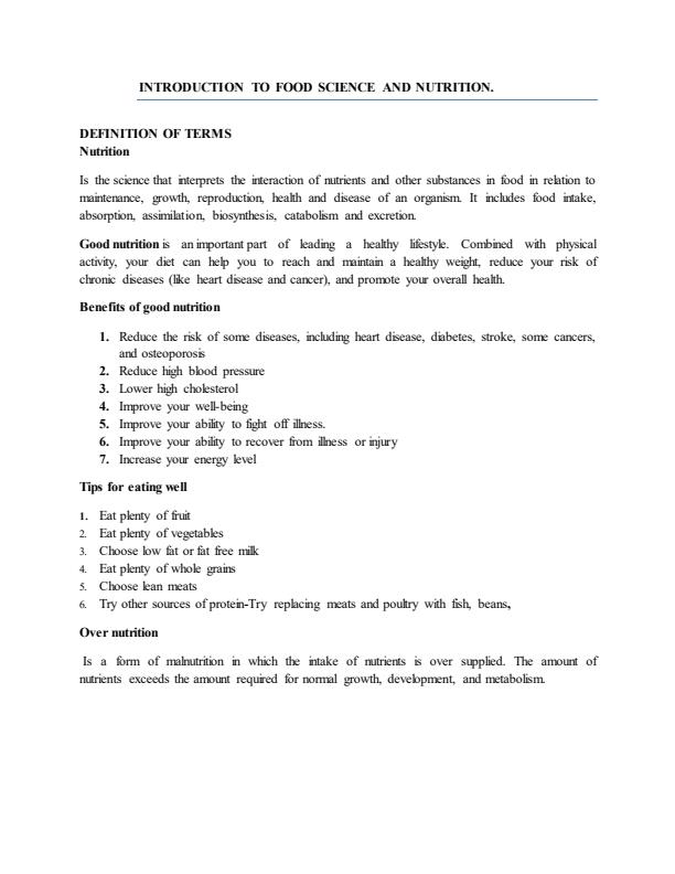Page 1 – Food Science and Nutrition Notes – Kenyaplex
