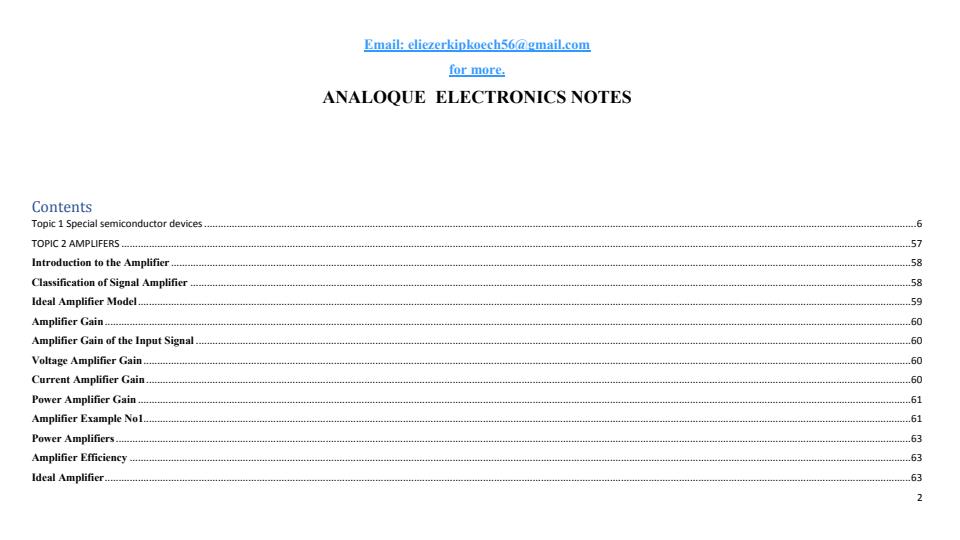 Diploma in Electrical and Electronic Engineering (Power Option) Module II Analogue Electronics