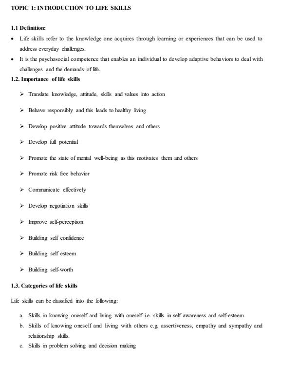 Page 1 – Life Skills Notes – Kenyaplex