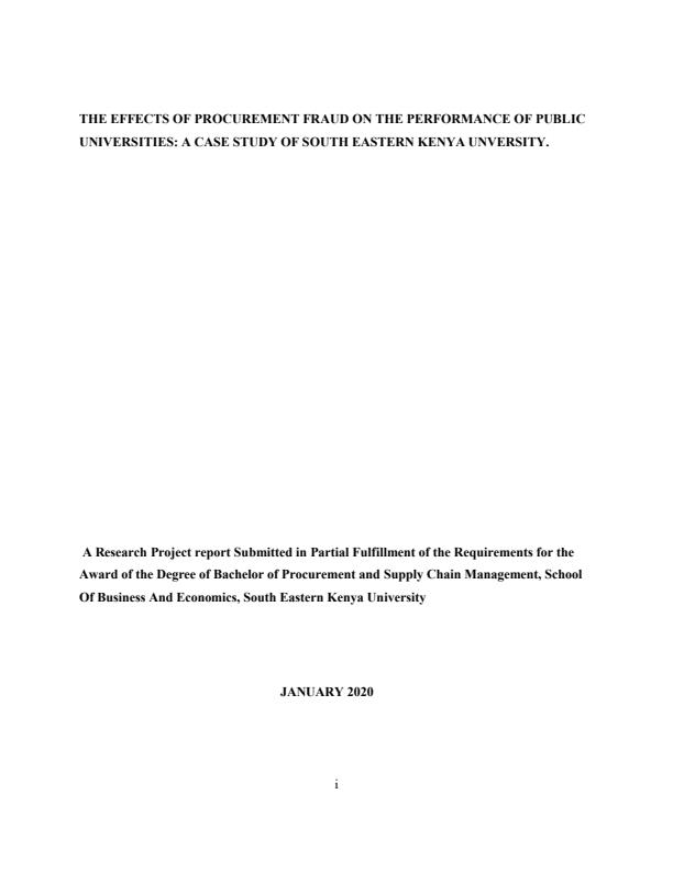 Page 1 – The Effects of Procurement Fraud on the Performance of Public Universities: A Case Study of South Eastern Kenya University – Kenyaplex