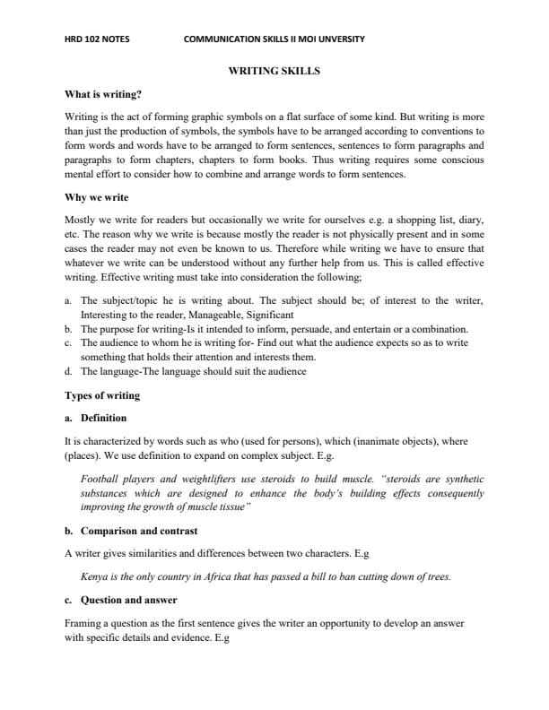 Page 1 – HRD 102 Communication Skills Notes – Kenyaplex