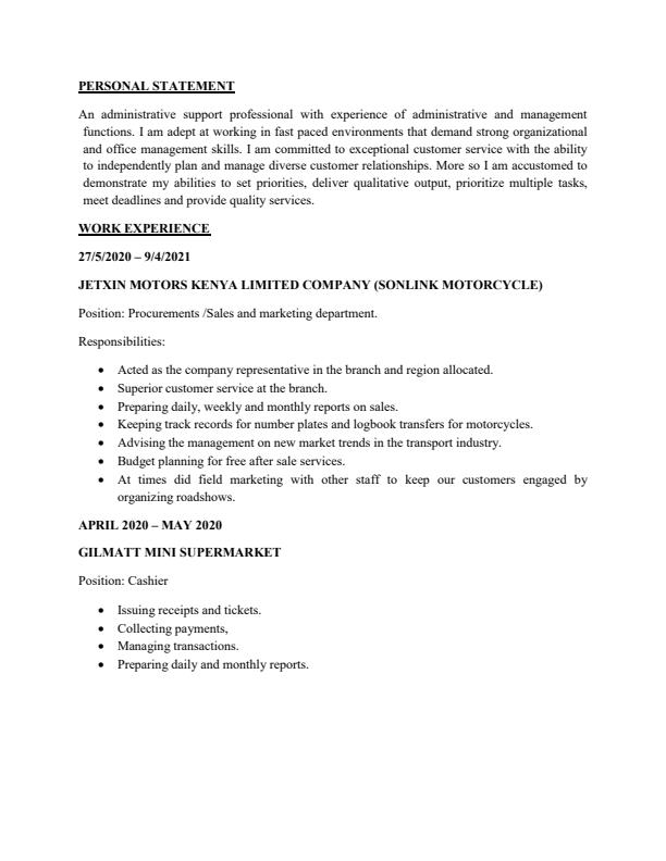 Page 1 – A Good Curriculum Vitae Format. – Kenyaplex