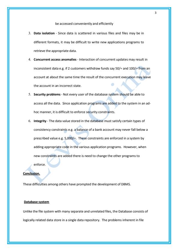 Page 3 – BIT 221: Database Management System Notes – Kenyaplex