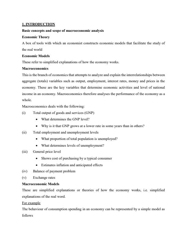 Page 1 – Macroeconomics Lecture Notes – Kenyaplex
