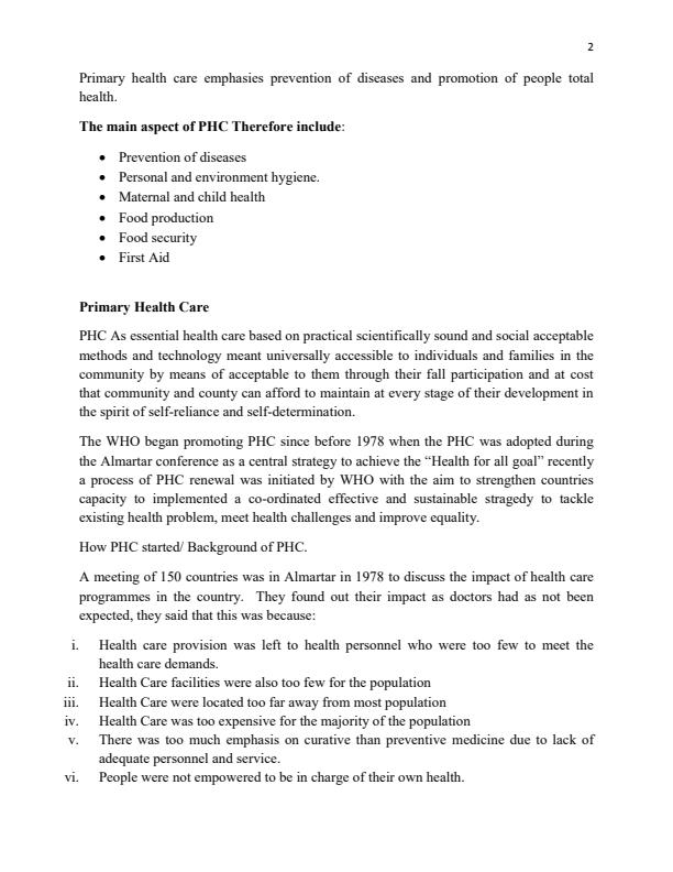 Page 2 – Primary Health Care Notes: Certificate and Diploma in Nutrition and Dietetics – Kenyaplex