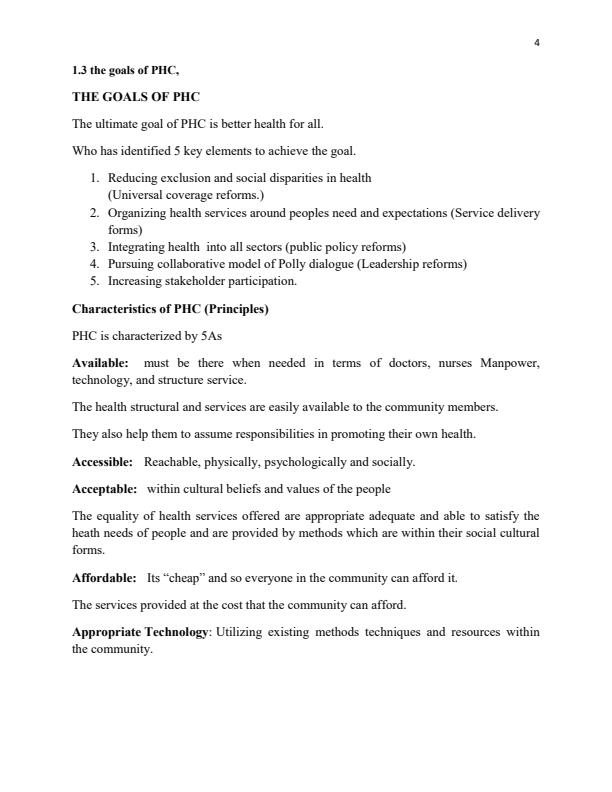 Page 4 – Primary Health Care Notes: Certificate and Diploma in Nutrition and Dietetics – Kenyaplex