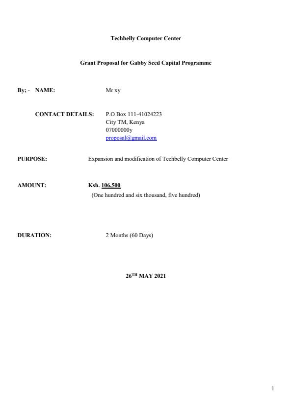 Page 1 – Cyber Cafe Business Funding Proposal – Kenyaplex