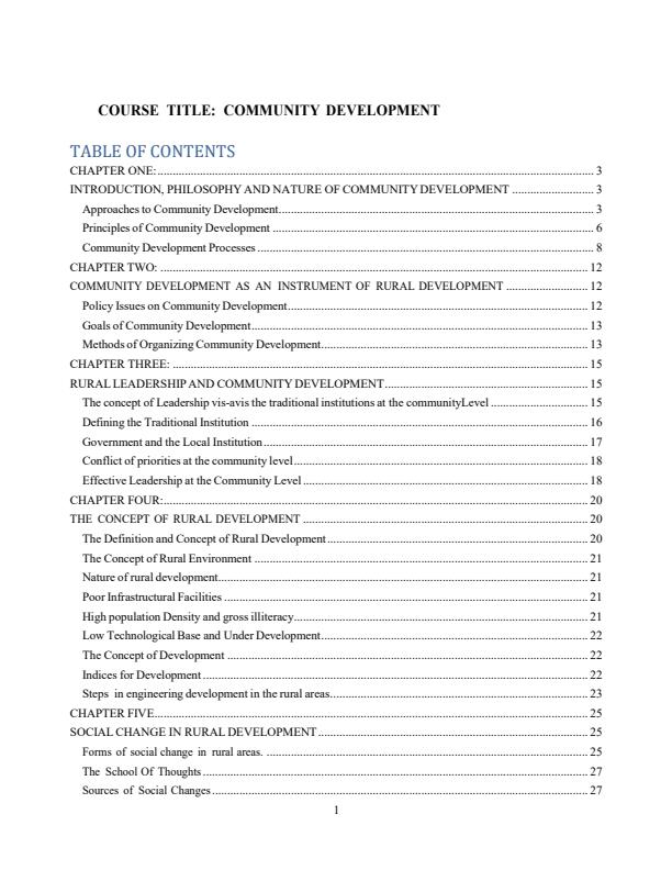 Page 1 – Introduction to Community Development Notes – Kenyaplex