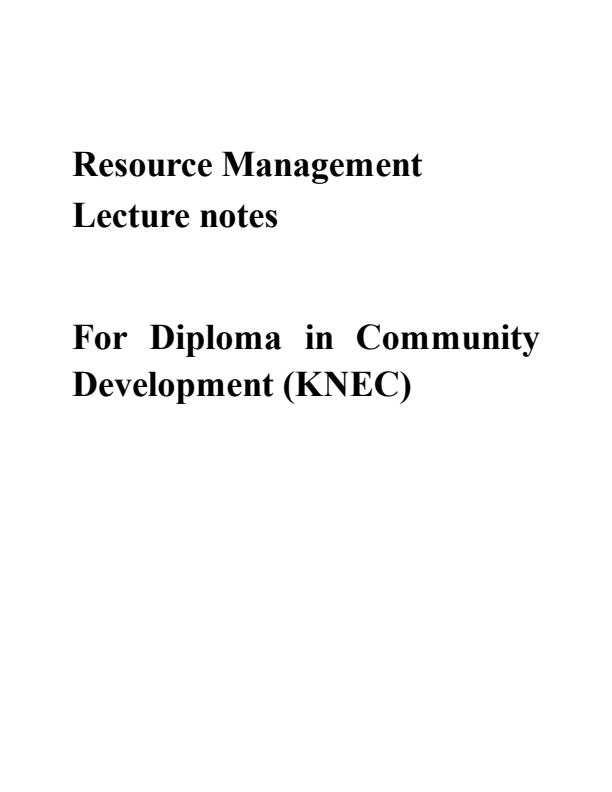 Page 1 – Resources Management Notes – Kenyaplex