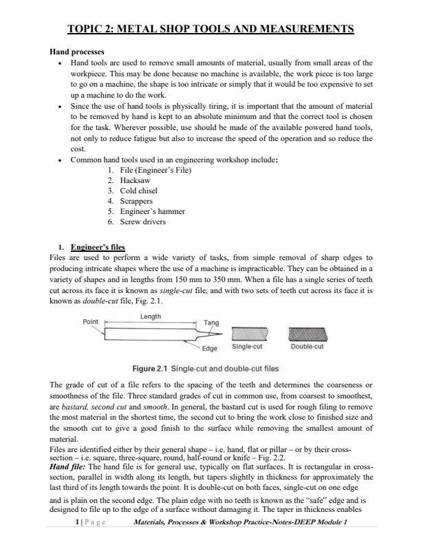 Page 1 – Metal Shop Tools and Measurements Notes: Certificate/Diploma in Electrical Engineering – Kenyaplex
