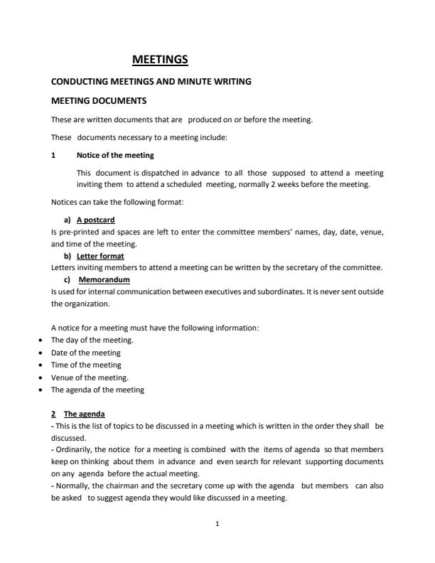 Page 1 – Conducting Meetings and Minute Writing Format – Kenyaplex