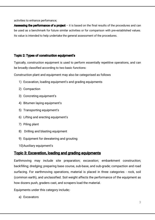 Page 3 – Construction Plant Equipment Notes: Diploma in Civil Engineering Module 1 – Kenyaplex