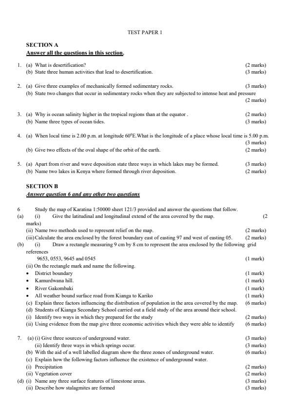 Geography KCSE Revision Questions and Answers 9698