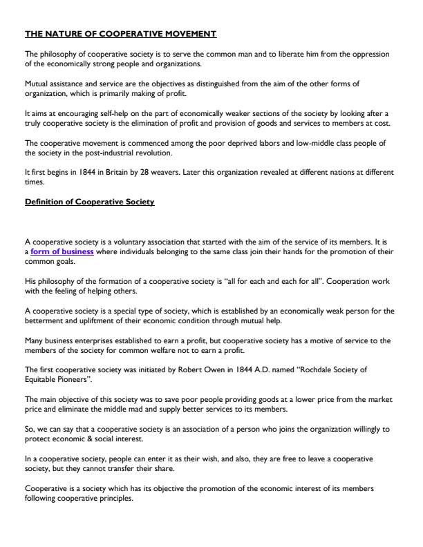 Page 1 – Diploma in Cooperative Management: Nature of Cooperative Movement Notes – Kenyaplex