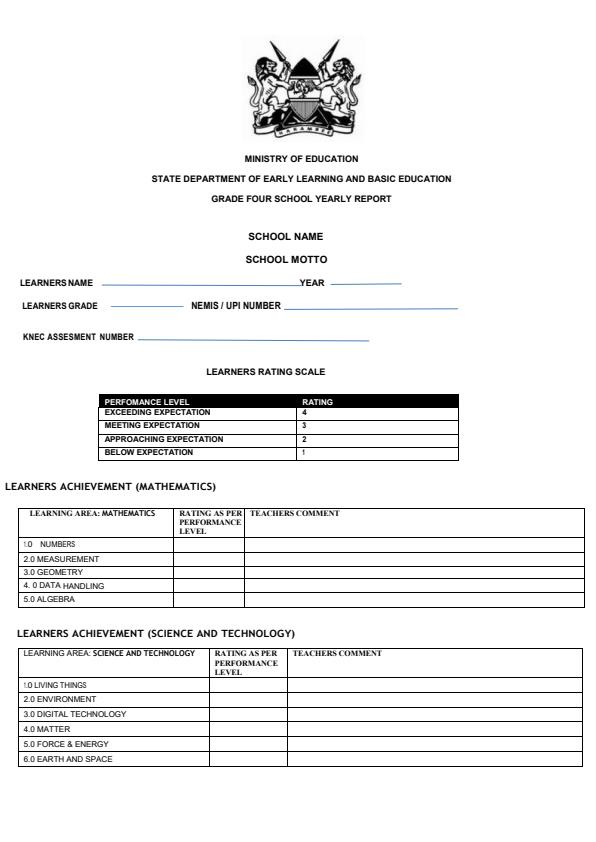 Page 1 – Grade 4 School Yearly Report – Kenyaplex
