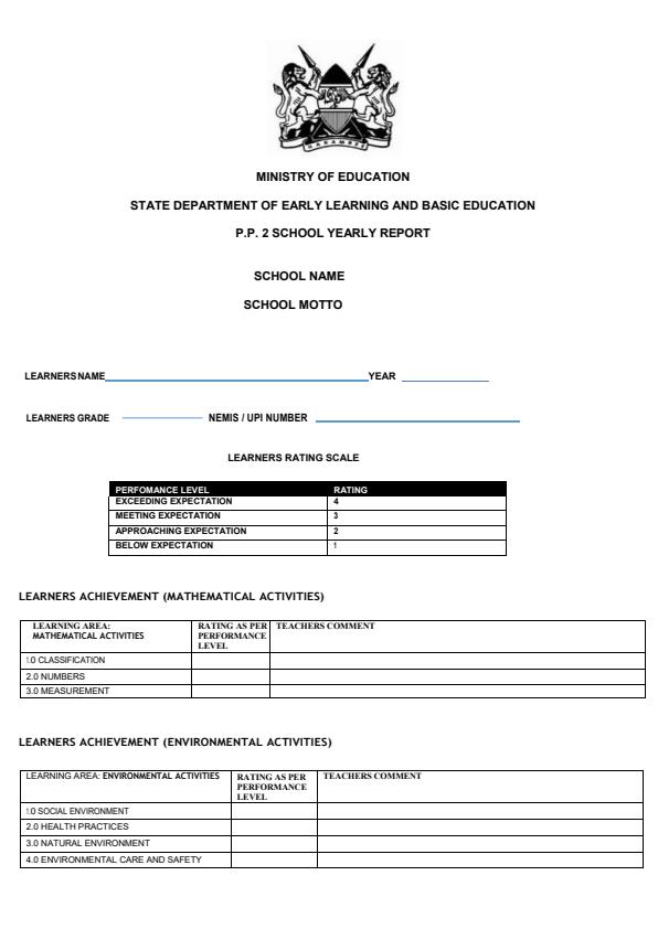 Page 1 – PP2 School Yearly Report – Kenyaplex