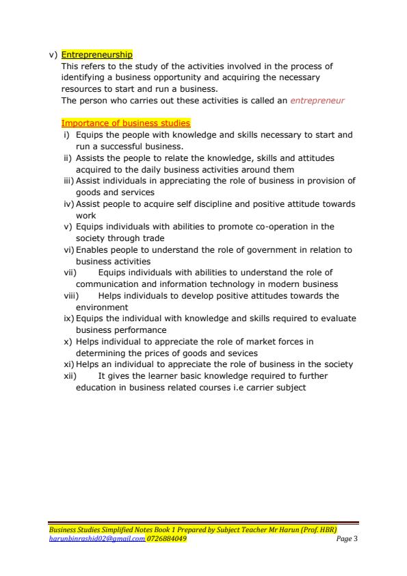 Page 3 – Business Studies Comprehensive Notes Book 1 – Kenyaplex