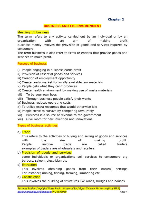 Page 4 – Business Studies Comprehensive Notes Book 1 – Kenyaplex