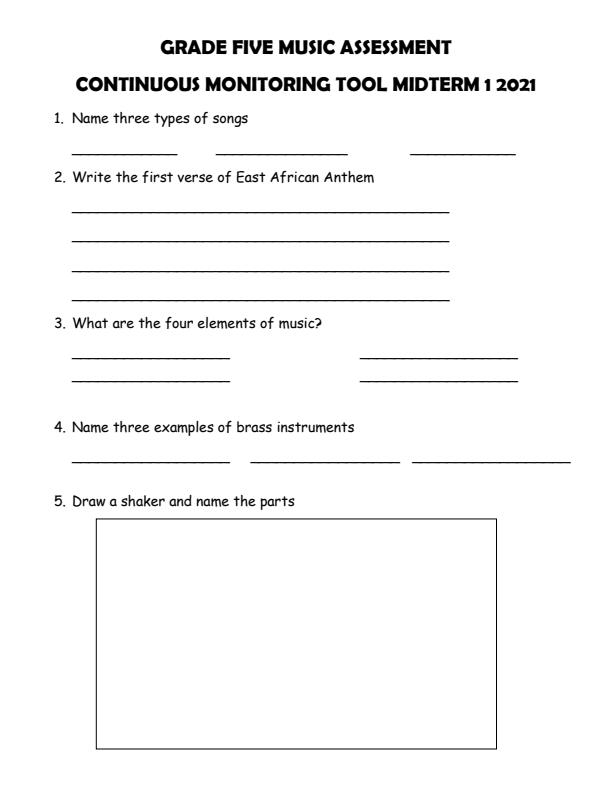 Page 1 – Grade 5 Music Activities Mid Term 1 Exam 2021 – Kenyaplex