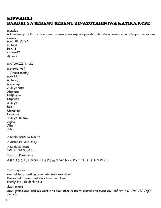 Page 1 – KCPE Kiswahili Sehemu Zinazotahiniwa – Kenyaplex