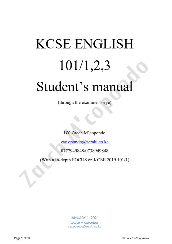 Page 1 – KCSE English 101/1,2,3 Student’s Manual (through the examiner’s eye) – Kenyaplex