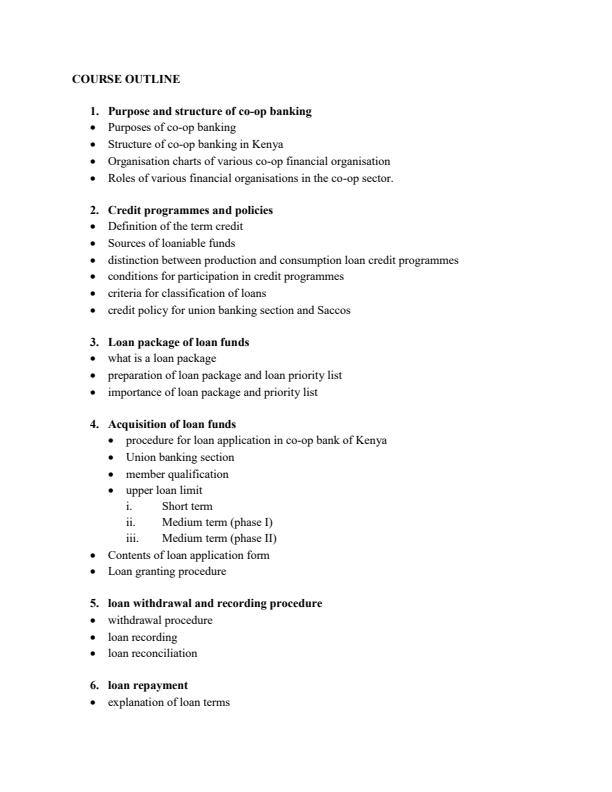 Page 1 – Cooperative Banking Notes for Diploma in Cooperative Management – Kenyaplex