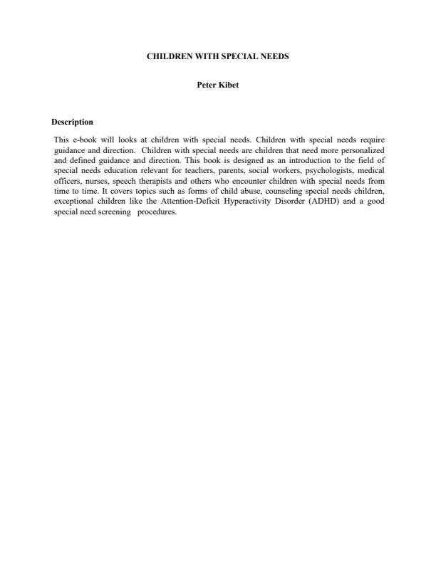 Page 1 – Children With Special Needs Notes – Kenyaplex