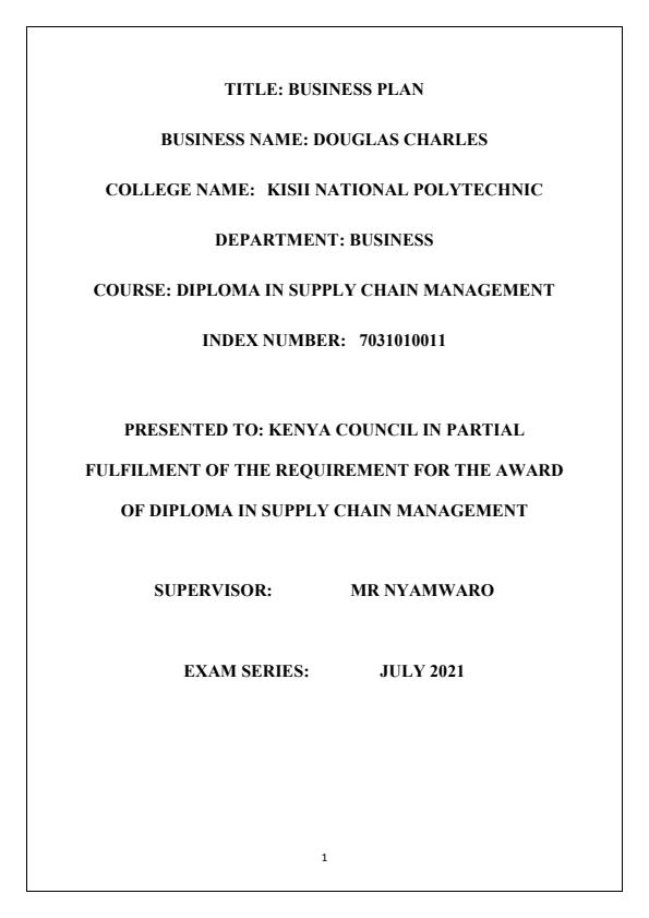 Sample Hardware Business Plan Diploma in Supply Chain Management 9972