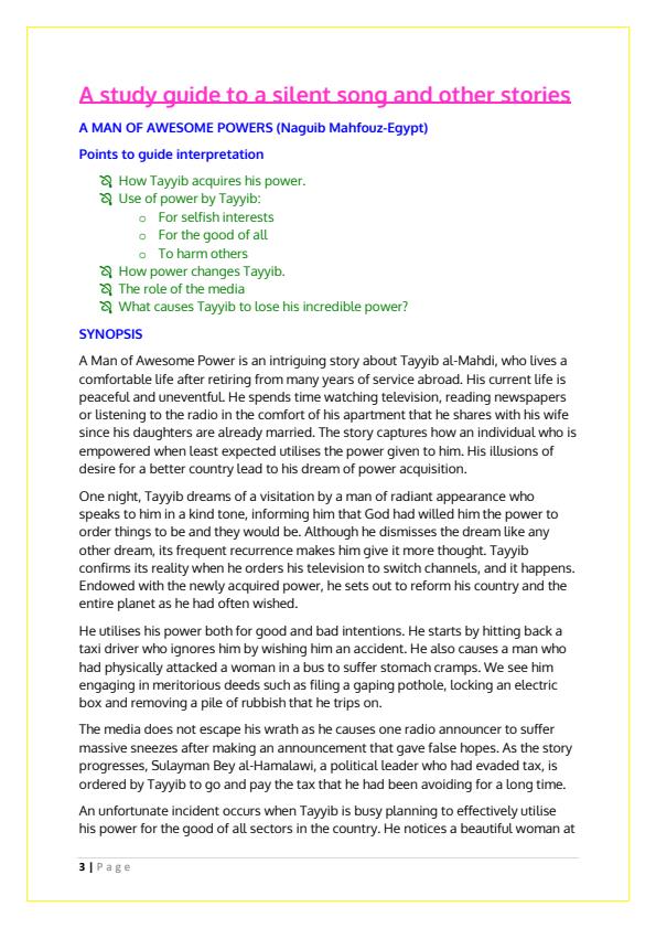 Page 3 – A Study Guide to Silent Song and Other Stories – Kenyaplex