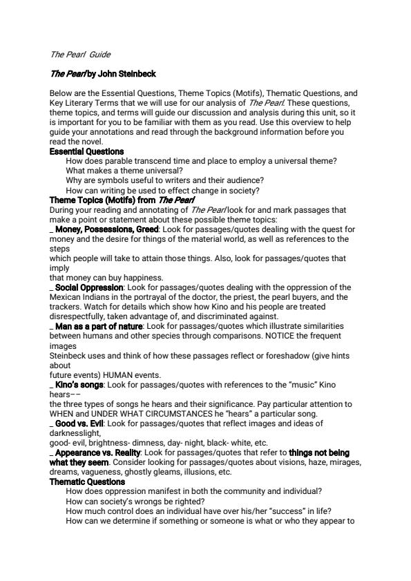 Page 1 – A guide on the Pearl by John Steinbeck – Kenyaplex