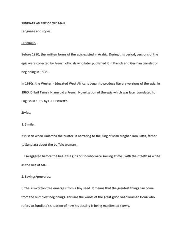 Page 1 – A stylistic analysis of the epic of Sundiata, an African novel. – Kenyaplex