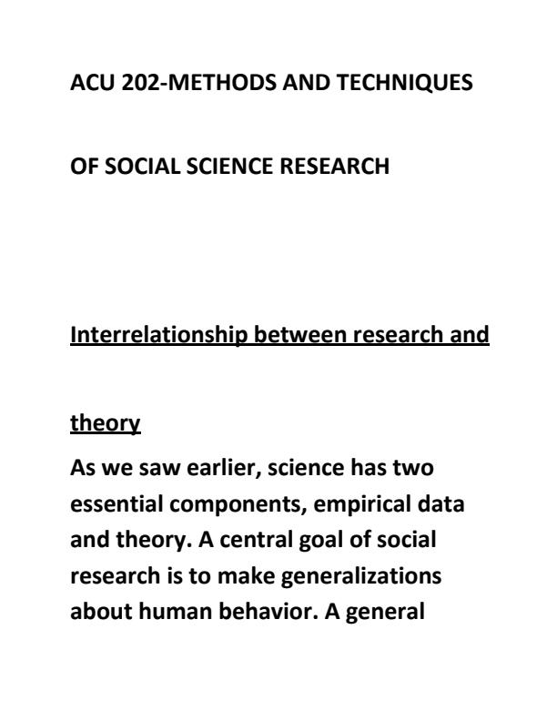 Page 1 – ACU 202: Methods and Techniques of Social Science Research Notes – Kenyaplex